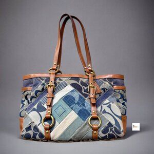 Coach Blue Denim Patchwork Large Tote 12217
